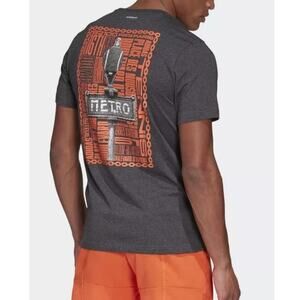 Adidas Paris Metro Graphic Tee Tennis FM4418 Mens Small Gray Orange Sportswear